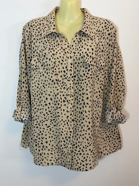 Notations Tan and Black Animal Print Button-Front Shirt